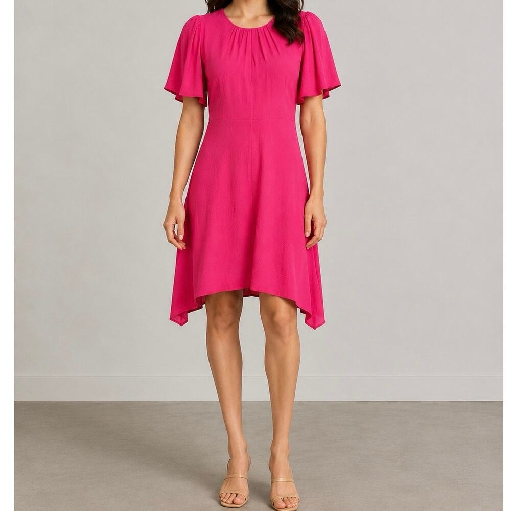 Calvin Klein Dress 12 Pink Textured Flutter Sleeve Knee Length Career Wedding